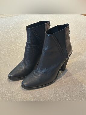 Spanish Leather High Heel Ankle Booties, Size 9